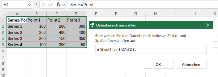 Excel-Bereich auswählen