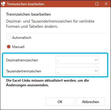 Trennzeichen manuell definieren
