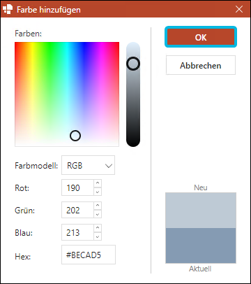 Button OK für Pipetten-Farbe