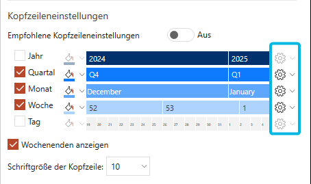 Zahnrad-Symbole für Zeiteinheiten.