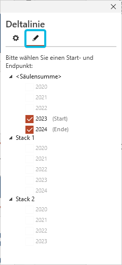 Start- und Endpunkt für Deltalinie definieren