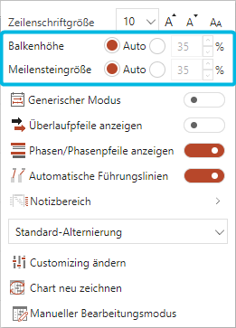 Einstellungen zur Balkenhöhe und Meilensteingröße