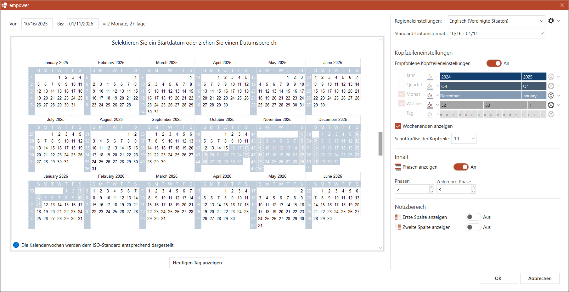 Gantt-Chart-Einstellungen