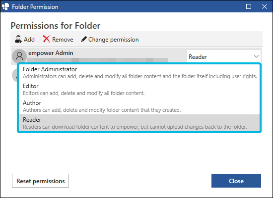 Permission Role Drop-Down Menu