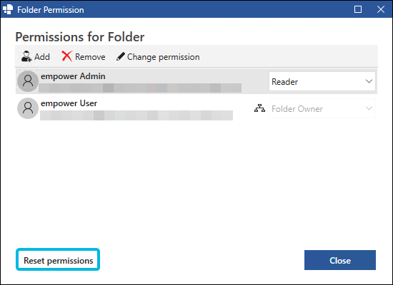 Button Reset permissions