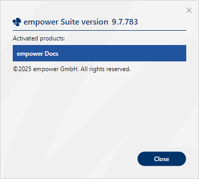 Dialog Box About empower