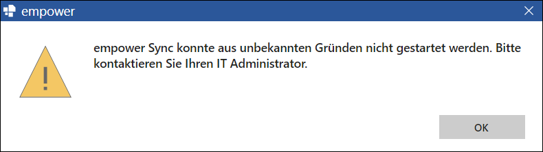 Fehlermeldung für Sync