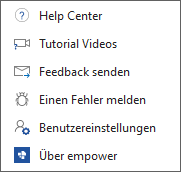 Drop-Down-Menü Button Hilfe und Einstellungen