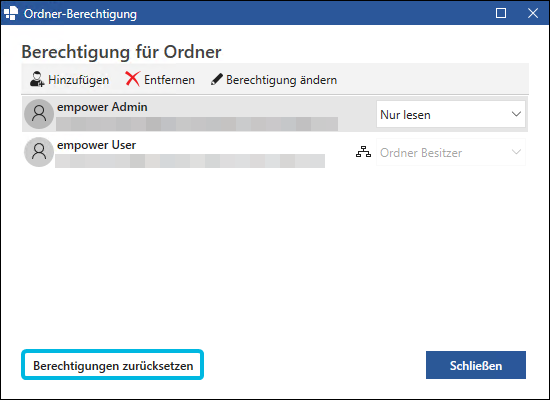 Button Berechtigungen zurücksetzen