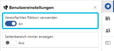 Option Vereinfachtes Ribbon verwenden