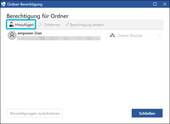 Button Hinzufügen im Fenster Ordner-Berechtigung