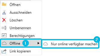 Option Offline und Button Nur online verfügbar machen