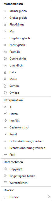 Verfügbare Symbole