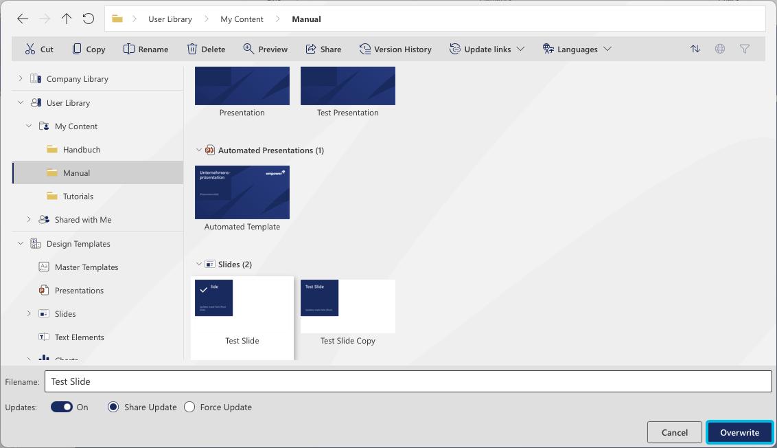 Button Overwrite in Library