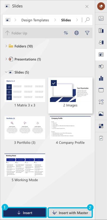 Buttons Insert and Insert with Master