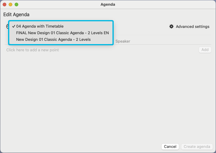 Template Drop-Down Menu (Expanded)