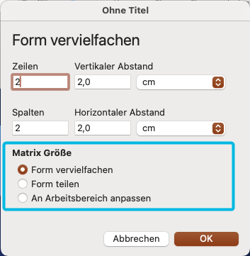 Optionen zum Vervielfachen von Formen