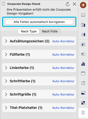 Button Alle Fehler automatisch korrigieren