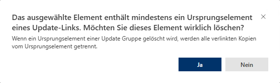 Dialogfenster zum Löschen eines Ursprungselements