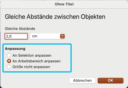 Optionen für gleiche Abstände