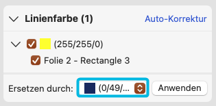 Drop-Down-Menü mit Korrekturoptionen