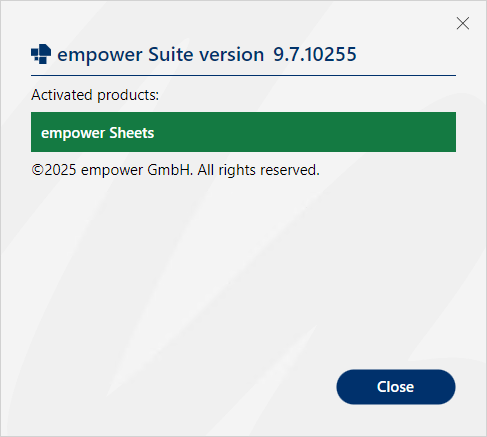 Dialog Box About empower