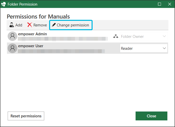 Button Change permission