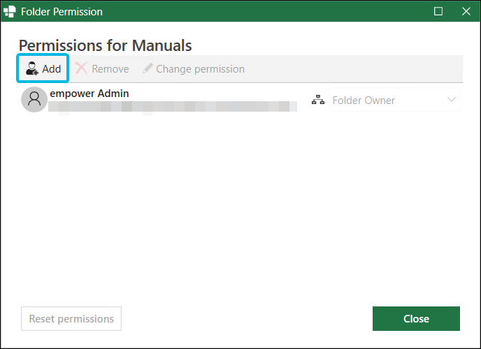 Button Add in Window Folder Permission