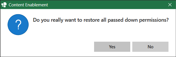 Dialog Box for Permission Reset
