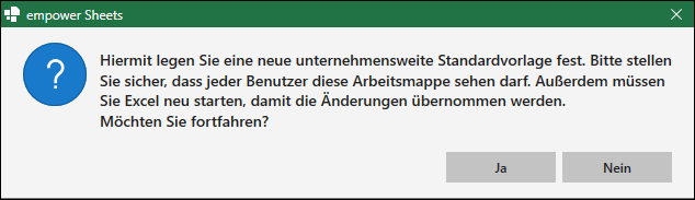 Dialogfenster für neuen Unternehmens-Standard