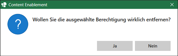 Dialogfenster für Entfernung der Berechtigung