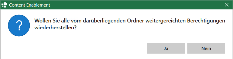 Dialogfenster zum Zurücksetzen der Berechtigungen