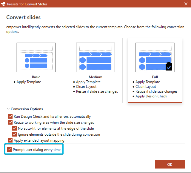 Option Prompt user dialog every time
