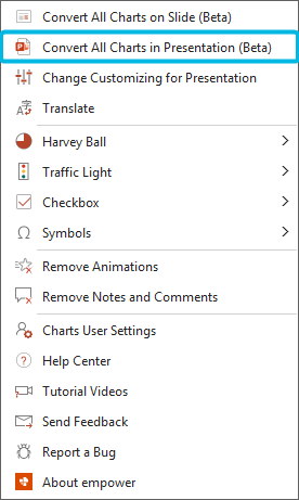 Option Convert all charts in presentation (Beta)
