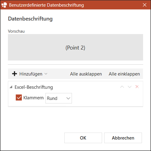 Einstellungen für das Excel-Beschriftungs-Element