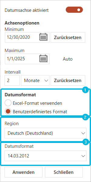 Benutzerdefinierte Datumseinstellungen verwenden
