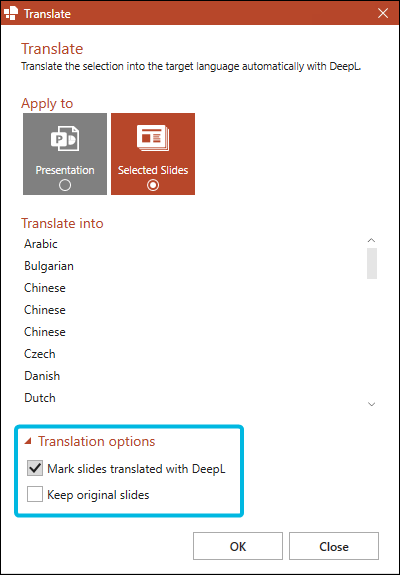 Translation Options
