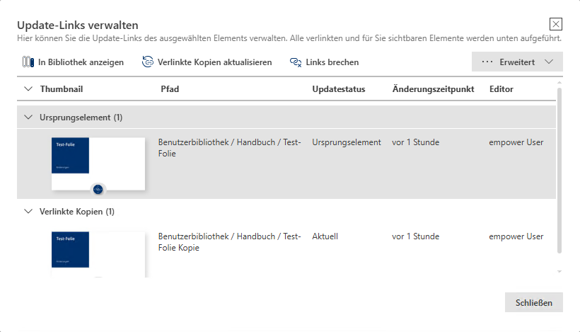 Fenster Update-Links verwalten