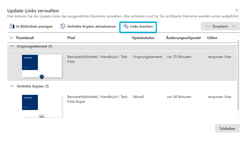 Option Links brechen