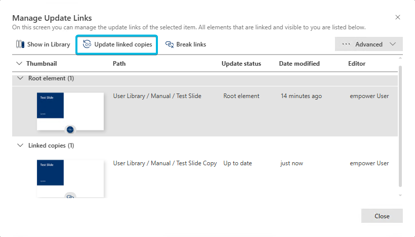 Button Update linked copies