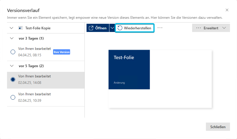 Button Wiederherstellen