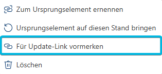 Option Für Update-Link vormerken unter Erweitert für Ursprungselement