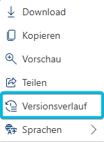 Option Versionsverlauf im Kontextmenü eines Elements