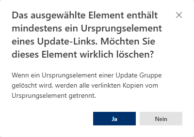 Dialogfenster beim Löschen eines Ursprungselements