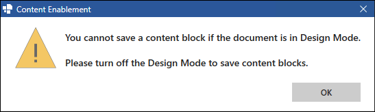 Dialog Box for Design Mode