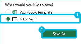 Save Table Size