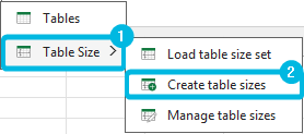 Options in Table Sizes