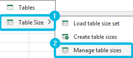 Option Manage table sizes