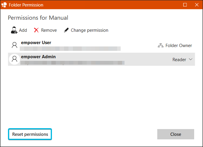 Button Reset permissions
