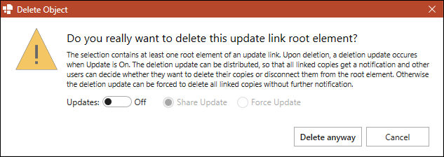 Dialog Box for Root Element Deletion